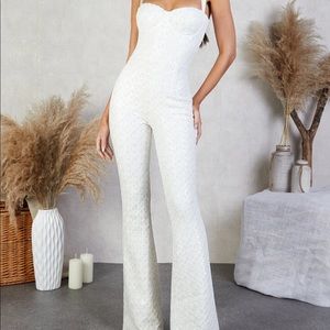 Nadine Merabi- size S/M- Hailey white jumpsuit- sequin and embroidered